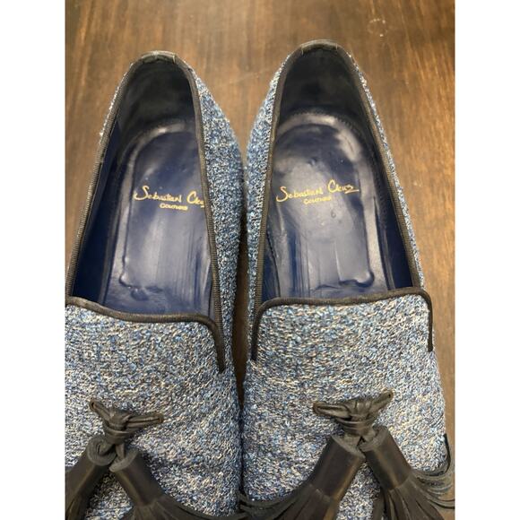 Sebastian Cruz Couture Blue Slip Tweed Loafers Tassle 40 Size 7.5 $1495 main image 6
